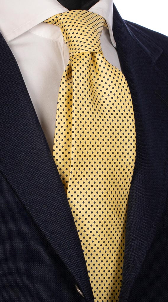 Cravatta di Seta Stampa Gialla a Pois Blu Made in Italy Graffeo Cravatte