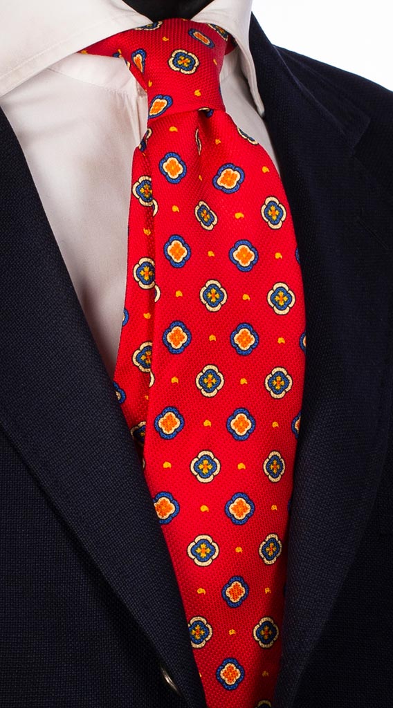 Cravatta di Seta Stampa Rossa Fantasia Gialla Bluette Bianca Made in Italy Graffeo Cravatte
