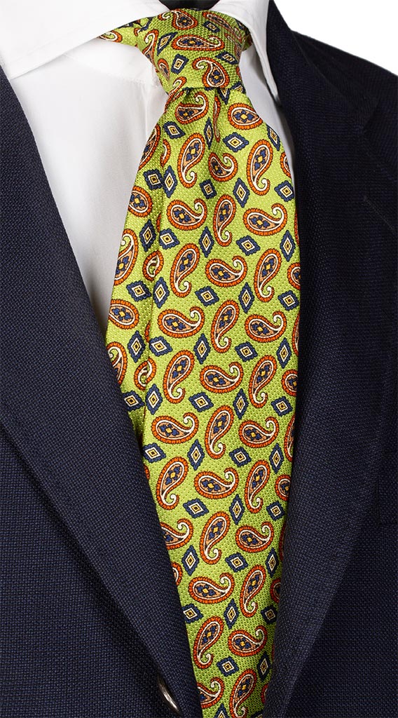 Cravatta di Seta Stampa Verde Pisello Paisley Arancione Bluette Giallo Bianco Made in Italy Graffeo Cravatte