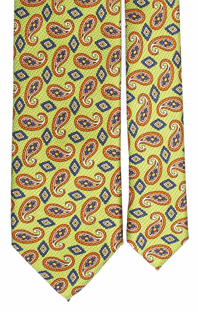 Cravatta di Seta Stampa Verde Pisello Paisley Arancione Bluette Giallo Bianco Made in Italy Graffeo Cravatte Pala