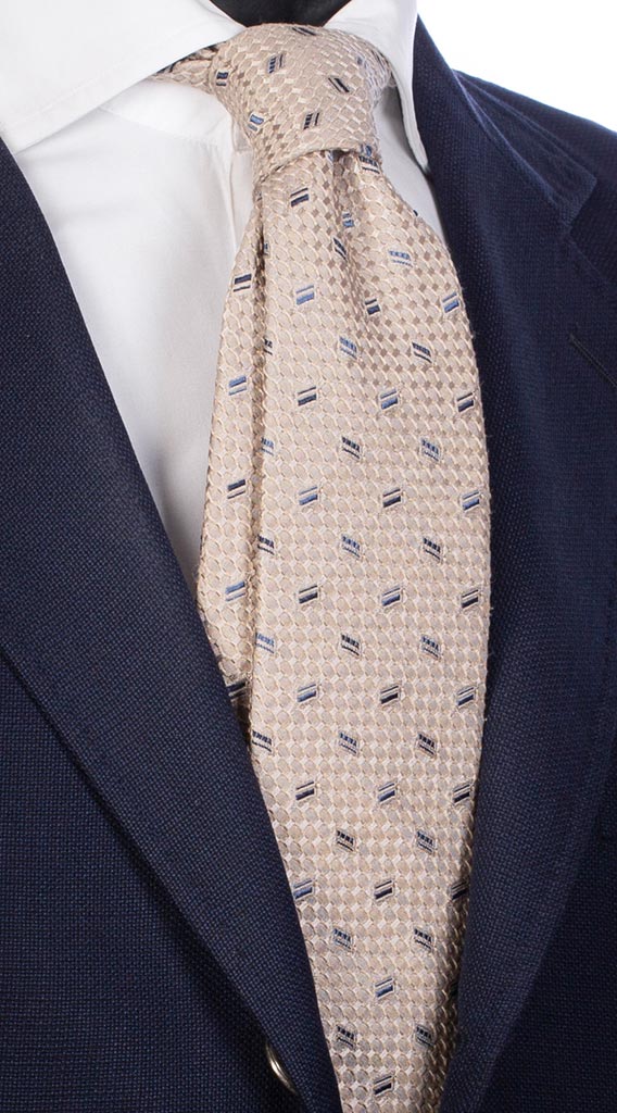 Cravatta di Seta Tortora Beige Fantasia Blu Celeste Made in Italy Graffeo Cravatte