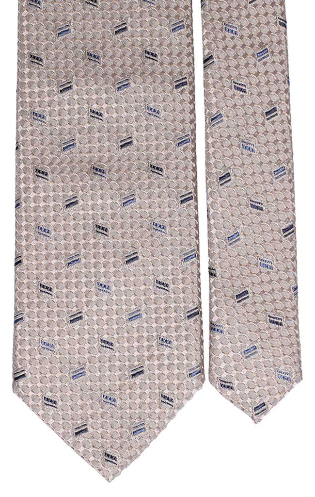 Cravatta di Seta Tortora Beige Fantasia Blu Celeste Made in Italy Graffeo Cravatte Pala