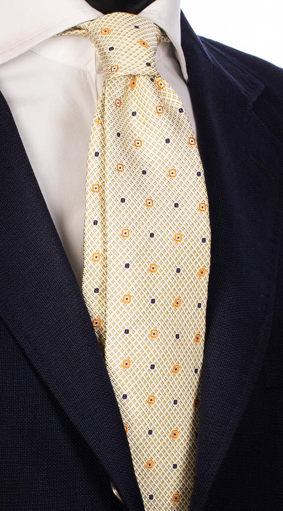 Cravatta di Seta Verde Bianco Fantasia Blu Arancione Made in Italy Graffeo Cravatte