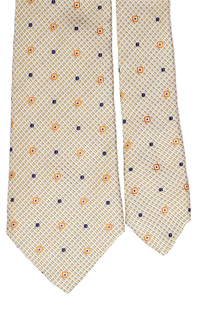 Cravatta di Seta Verde Bianco Fantasia Blu Arancione Made in Italy Graffeo Cravatte Pala