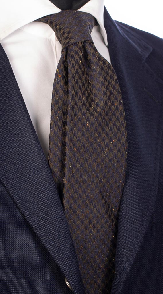 Cravatta di Seta Verde Blu Pied de Poule Effetto Lino Made in Italy Graffeo Cravatte