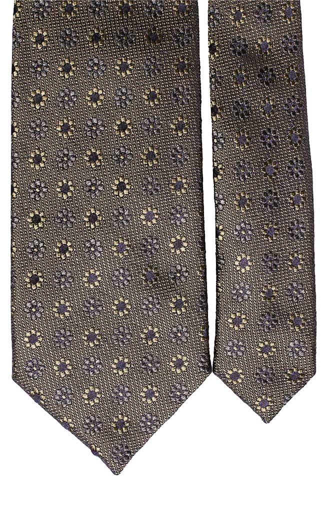 Cravatta di Seta Verde Cangiante a Fiori Tono su Tono Grigio Blu Made in Italy Graffeo Cravatte Pala