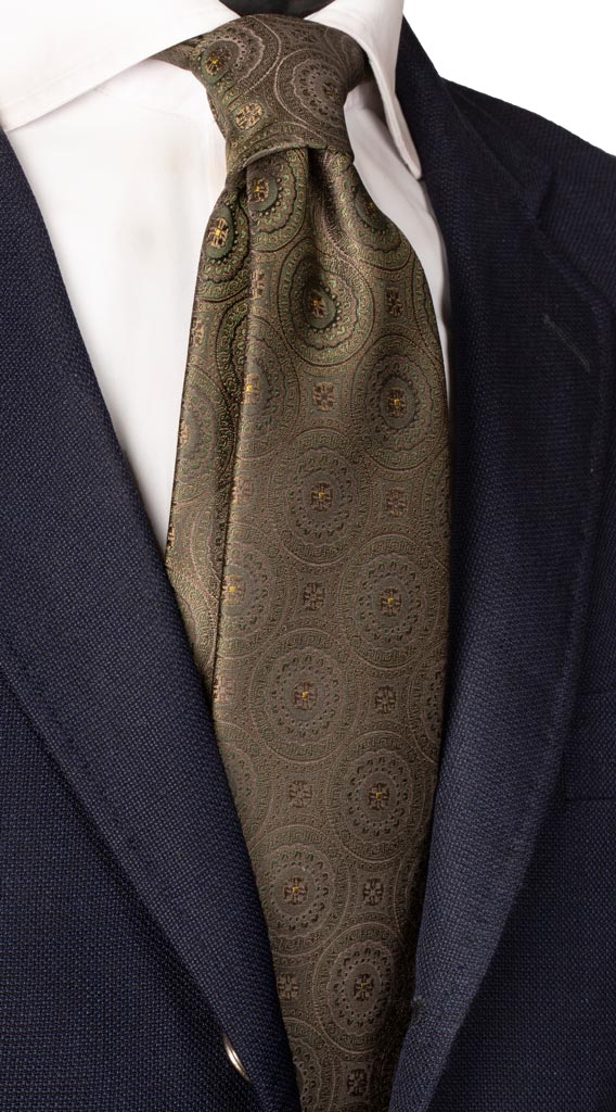 Cravatta di Seta Verde Cangiante a Medaglioni Made in Italy Graffeo Cravatte