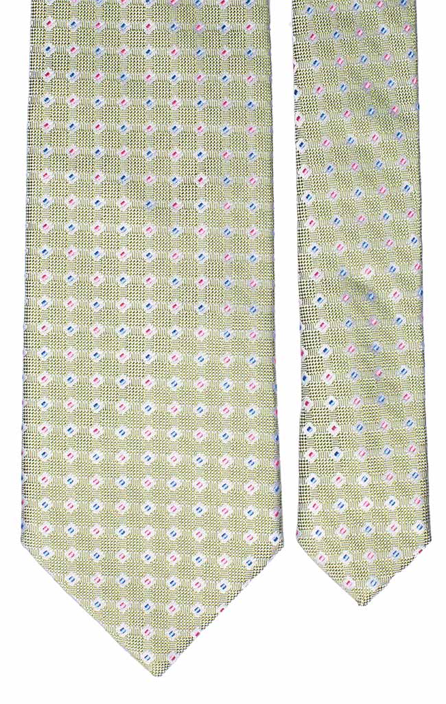 Cravatta di Seta Verde Fantasia Celeste Fucsia Bianca Made in Italy Graffeo Cravatte Pala