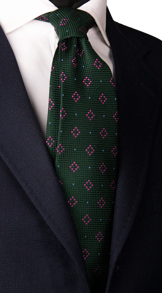 Cravatta di Seta Verde Fantasia Fucsia Celeste Made in Italy Graffeo Cravatte
