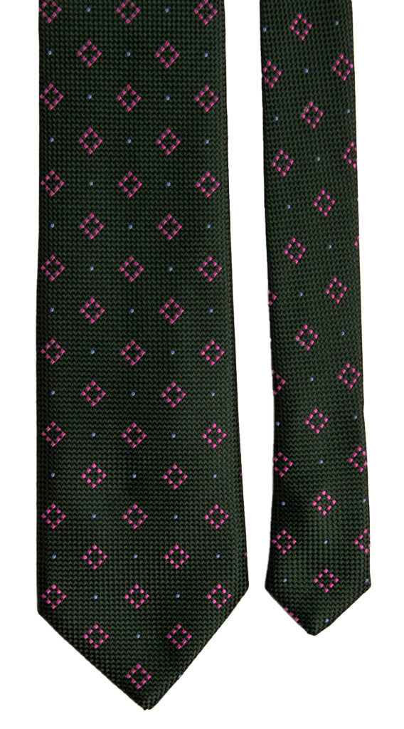 Cravatta di Seta Verde Fantasia Fucsia Celeste Made in Italy Graffeo Cravatte Pala