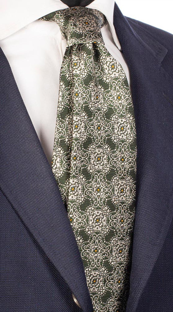 Cravatta di Seta Verde Fantasia Grigio Chiaro Arancione Made in Italy Graffeo Cravatte