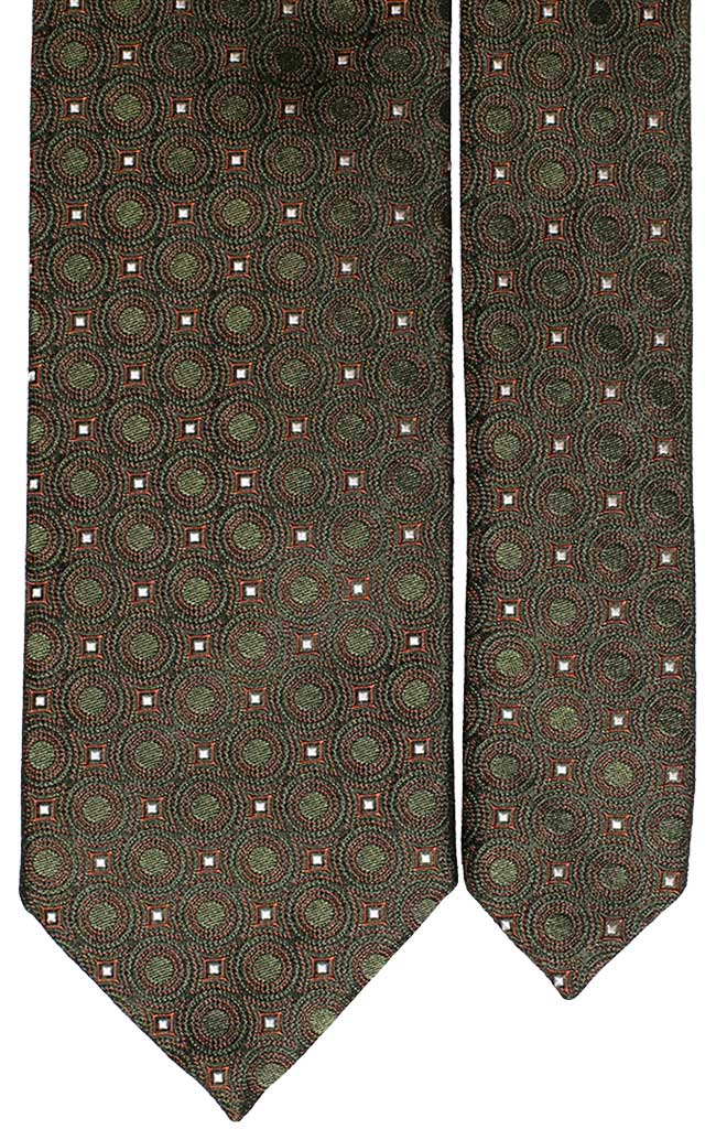 Cravatta di Seta Verde Fantasia Tono su Tono Marrone Bianco Made in Italy Graffeo Cravatte Pala
