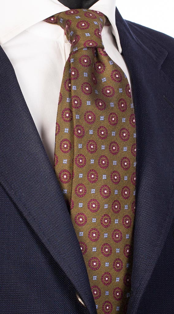 Cravatta di Seta Verde Fantasia Vinaccia Celeste Bianco Made in Italy Graffeo Cravatte