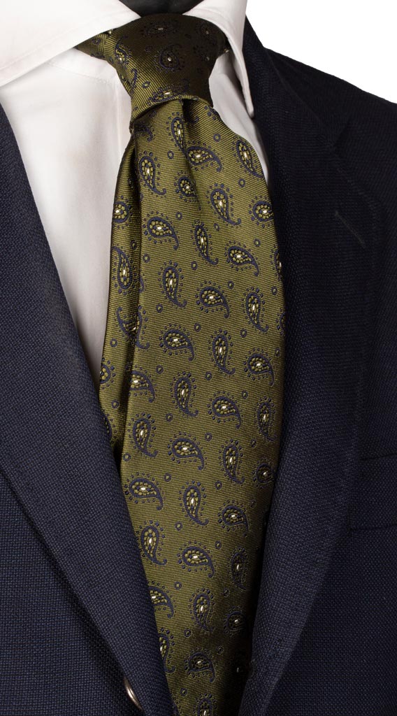 Cravatta di Seta Verde Paisley Blu Bianca Made in Italy Graffeo Cravatte