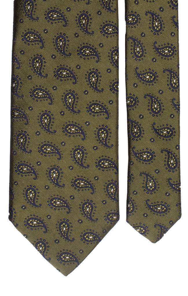 Cravatta di Seta Verde Paisley Blu Bianca Made in italy Graffeo Cravatte Pala