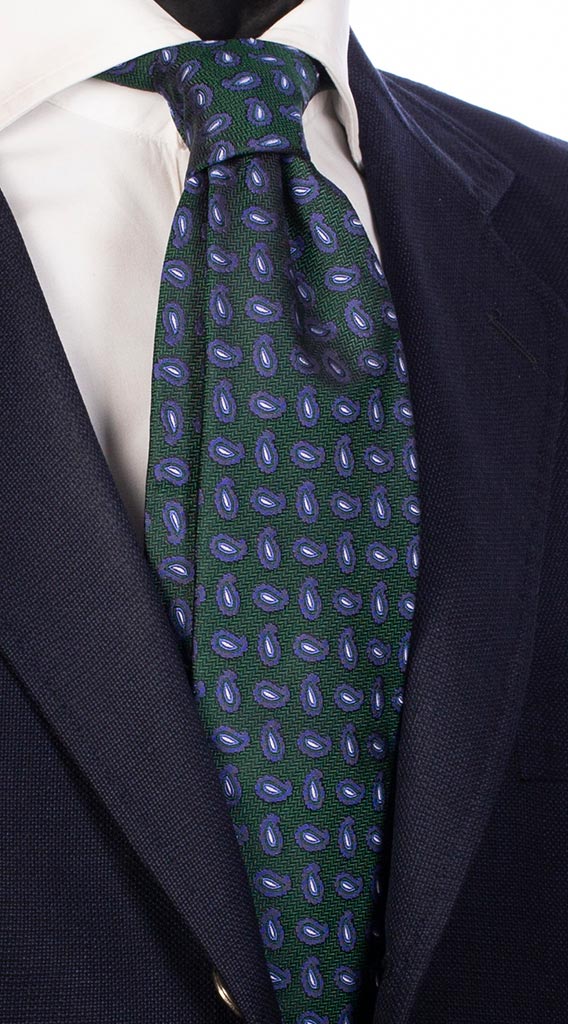 Cravatta di Seta Verde Paisley Blu Celeste Bianco Made in Italy Graffeo Cravatte