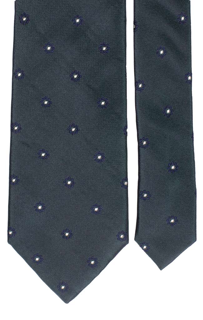 Cravatta di Seta Verde a Fiori Blu Bianchi Made in italy Graffeo Cravatte Pala