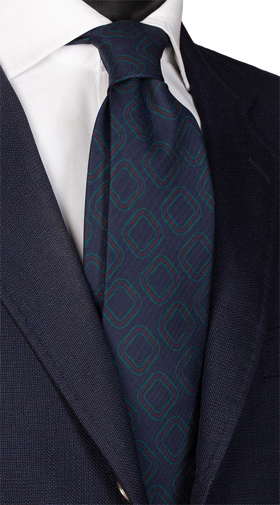 Cravatta di Seta Vintage Blu Fantasia Bordeaux Verde Made in Italy Graffeo Cravatte