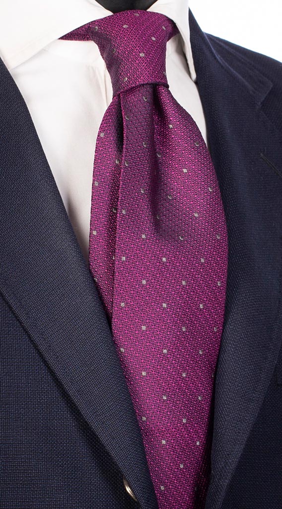 Cravatta di Seta Viola Blu a Pois Grigio Made in Italy Graffeo Cravatte