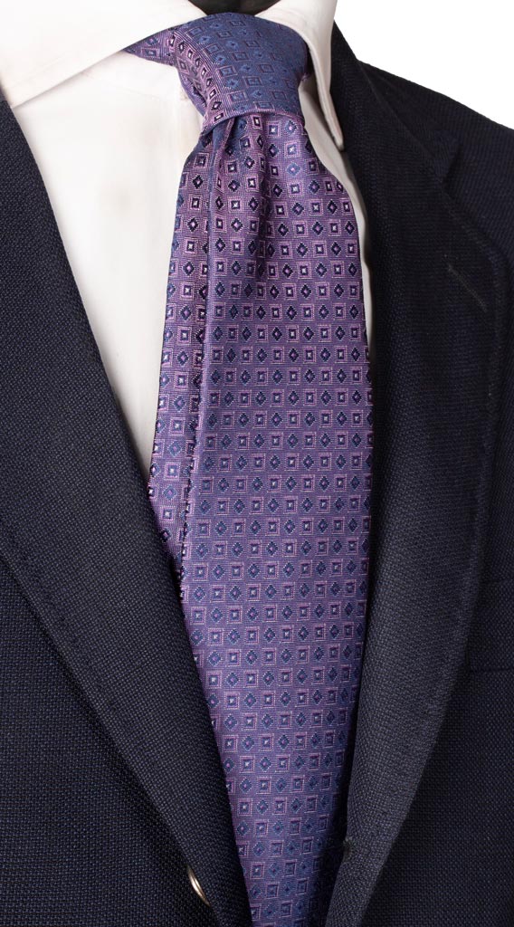 Cravatta di Seta Viola Fantasia Blu Made in Italy Graffeo Cravatte