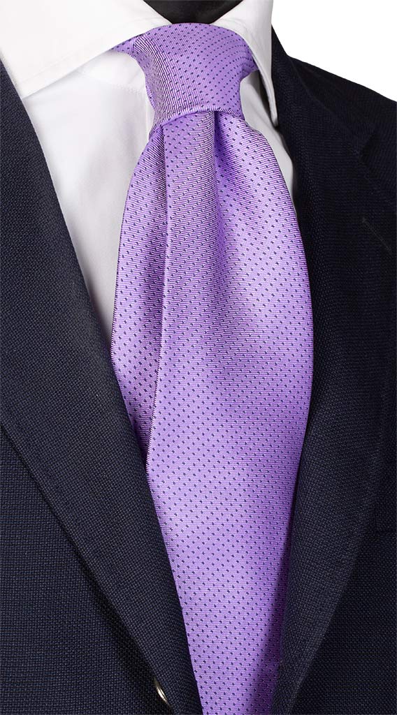 Cravatta di Seta Viola Punto a Spillo Blu Made in Italy graffeo Cravatte