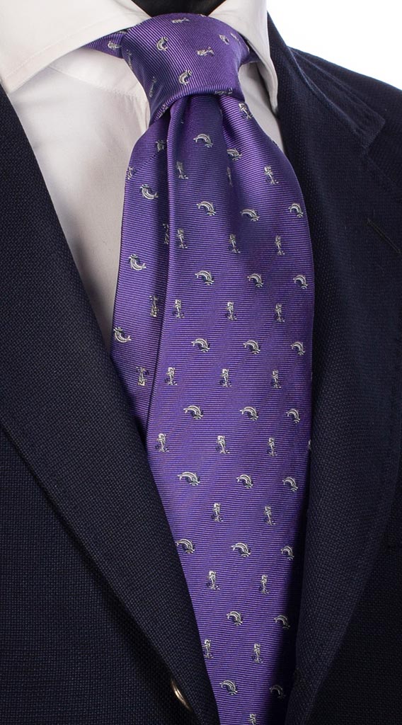 Cravatta di Seta Viola con Animali Made in Italy Graffeo Cravatte