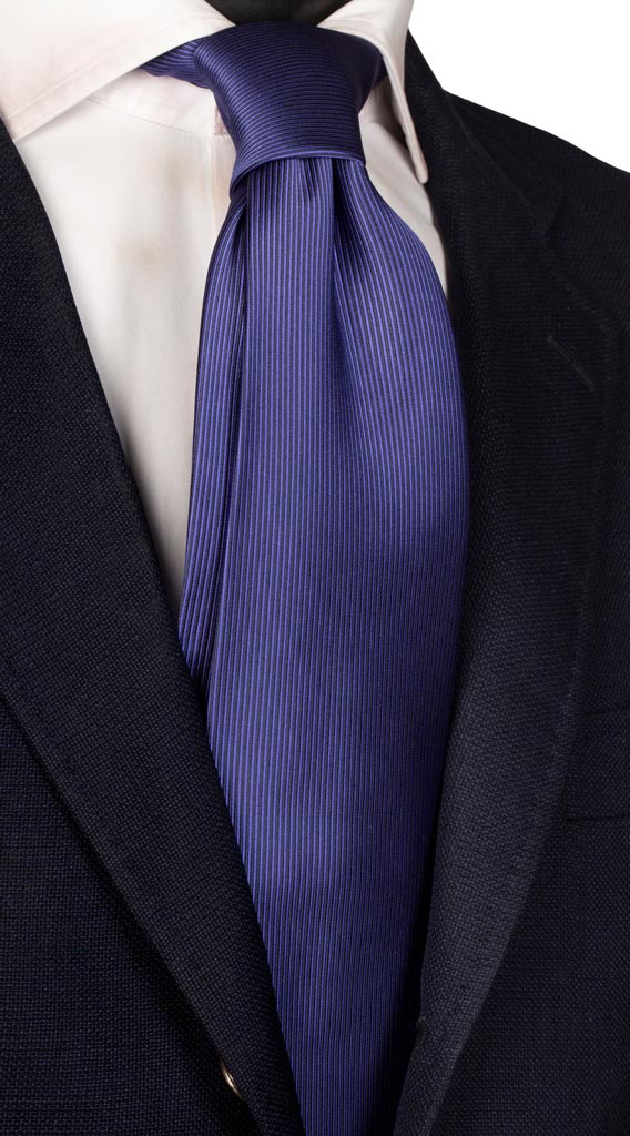 Cravatta di Seta Viola Righe Verticali Blu Made in Italy Graffeo Cravatte
