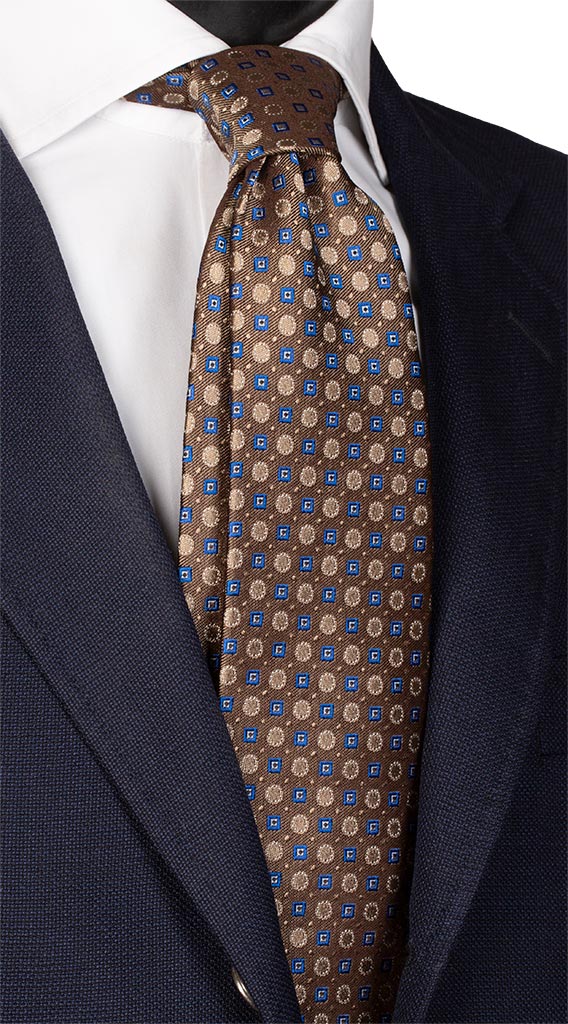 Cravatta di Seta Color Cammello Fantasia Beige Bluette Made in Italy Graffeo Cravatte