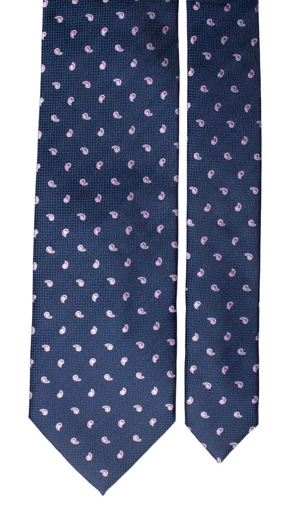 Cravatta di Seta Blu Paisley Rosa Bianco Made in Italy Graffeo Cravatte Pala