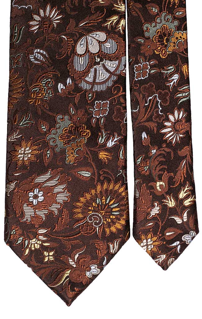 Cravatta di Seta Marrone a Fiori Multicolor Effetto Cangiante Made in Italy Graffeo Cravatte Pala