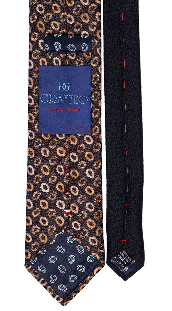 Cravatta in Lana Blu Fantasia Arancione e Salmone Nodo a Contrasto Blu Fantasia Tono su Tono Made in Italy Graffeo Cravatte pala