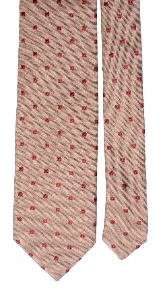 Cravatta in Lana Seta Beige Fantasia Marrone Rossa Made in Italy Graffeo Cravatte Pala