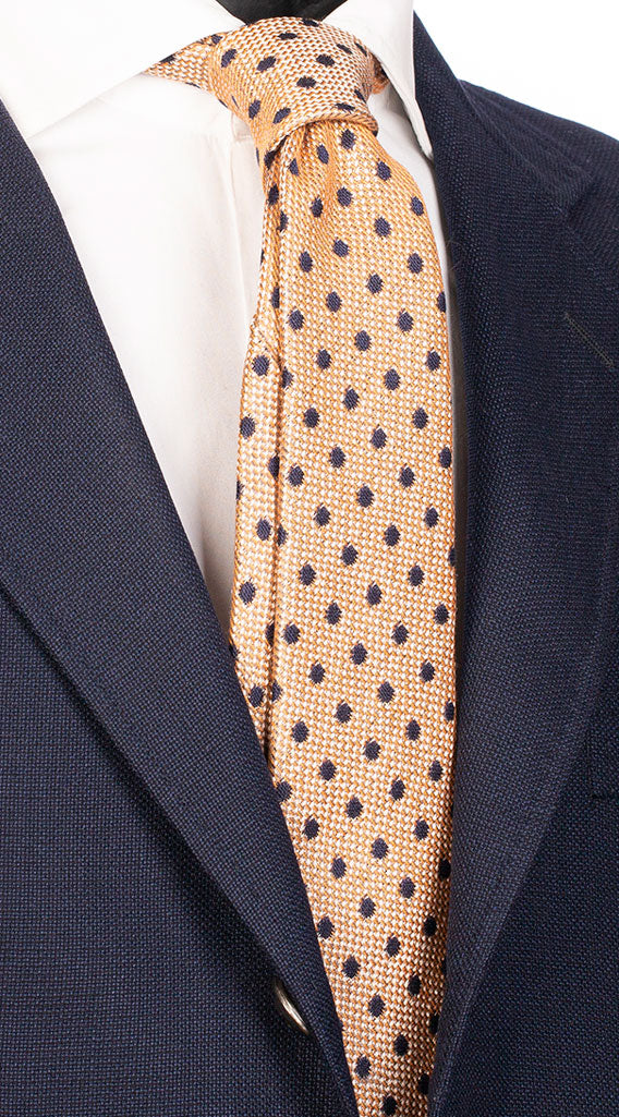 Cravatta in Lana Seta Beige Ruggine Pois Blu Made in Italy Graffeo Cravatte