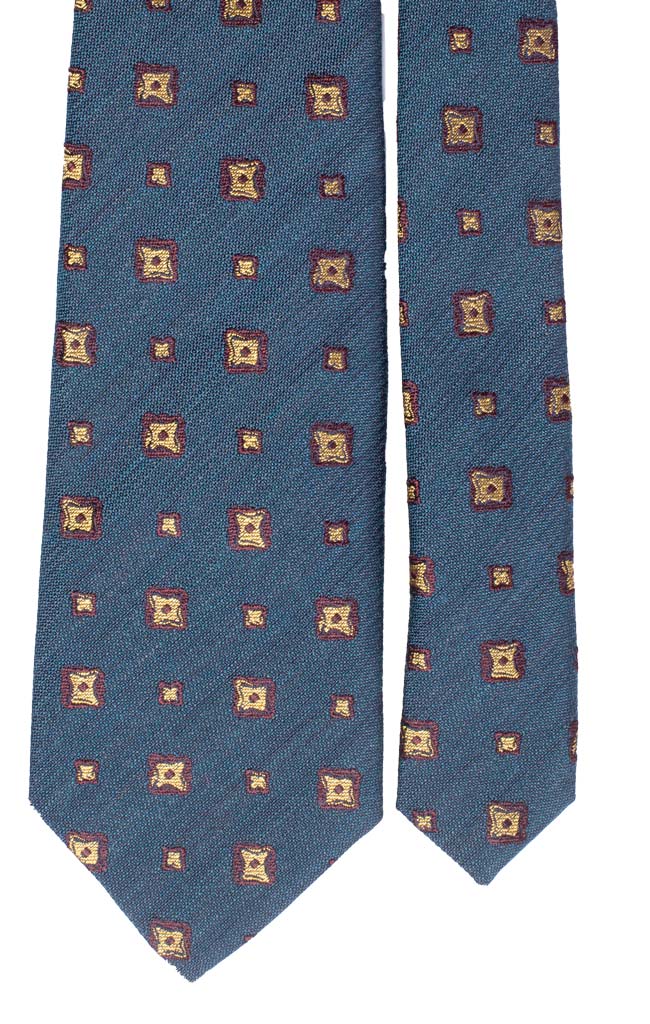 Cravatta in Lana Seta Blu Avio Fantasia Giallo Oro Marrone Made in Italy Graffeo Cravatte Pala