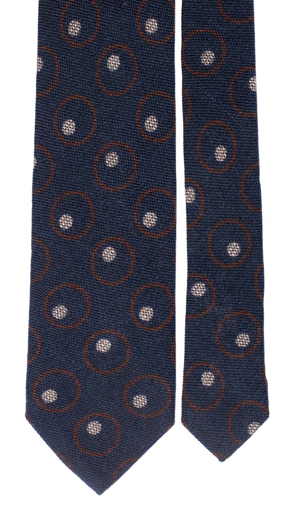 Cravatta in Lana Seta Blu Fantasia Marrone Beige Made in Italy Graffeo Cravatte Pala