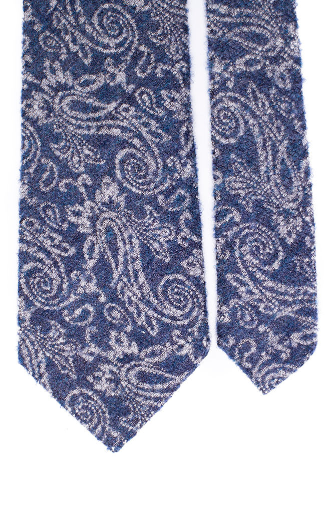 Cravatta in Lana Seta Blu Navy Paisley Grigio Chiaro Made in Italy Graffeo Cravatte Pala
