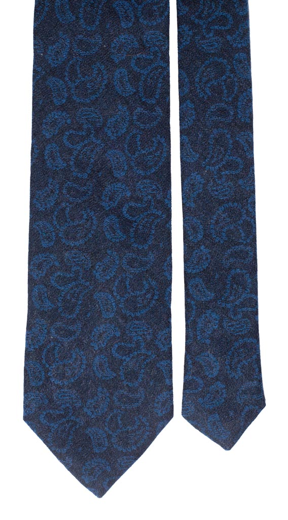 Cravatta in Lana Seta Blu Paisley Bluette Made in Italy graffeo Cravatte Pala