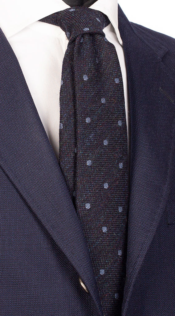 Cravatta in Lana Seta Blu Verde a Pois Celeste Made in Italy Graffeo Cravatte