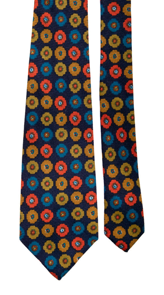 Cravatta in Lana Seta Blu a Fiori Multicolor Made in Italy Graffeo Cravatte Pala