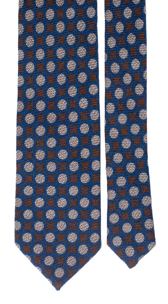 Cravatta in Lana Seta Bluette Fantasia Marrone Beige Made in Italy Graffeo Cravatte Pala