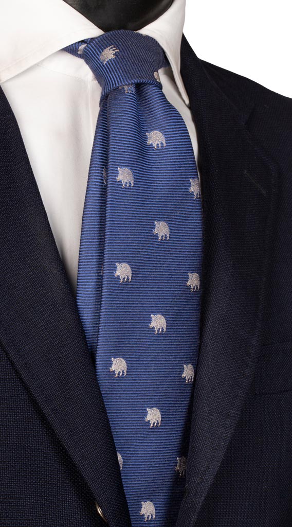 Cravatta in Lana Seta Bluette con Animali Made in Italy Graffeo Cravatte