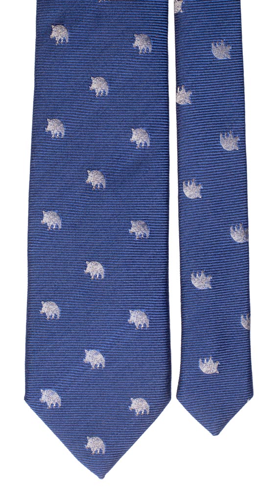 Cravatta in Lana Seta Bluette con Animali Made in Italy Graffeo Cravatte Pala