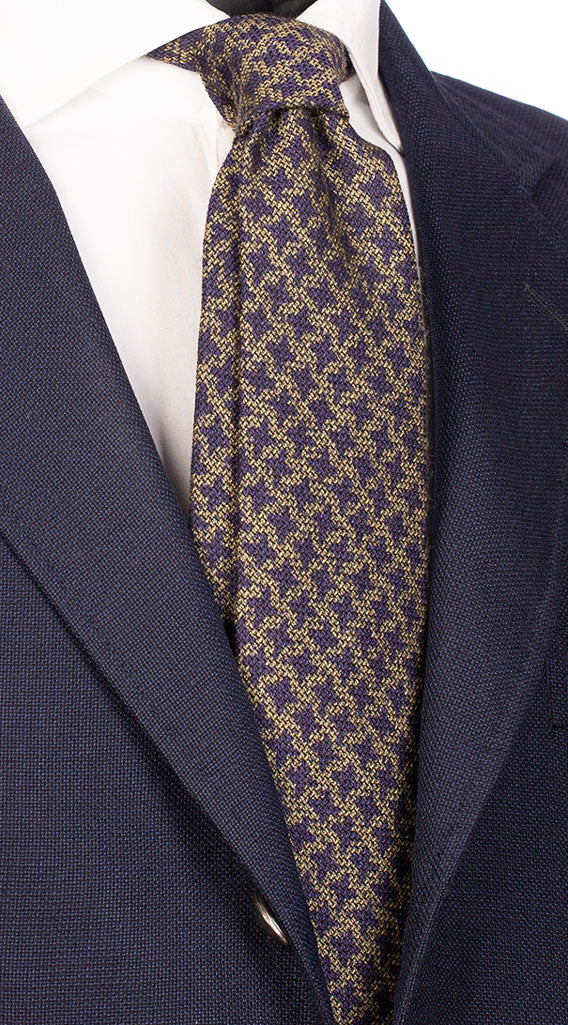 Cravatta in lana Seta Senape Pied de Poule Blu Made in Italy Graffeo Cravatte
