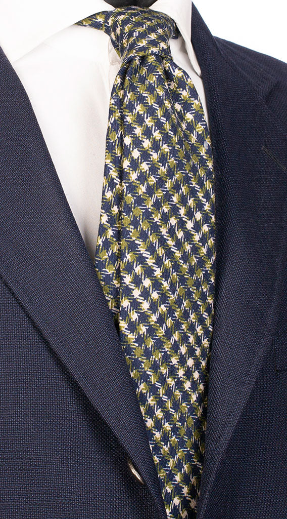 Cravatta in Lana Seta a Fantasia Blu Verde Beige Made in Italy Graffeo Cravatte
