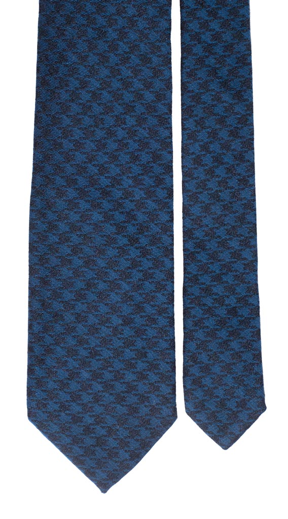 Cravatta in Lana Seta Fantasia Pied de Poule Bluette Blu Made in Italy Graffeo Cravatte Pala
