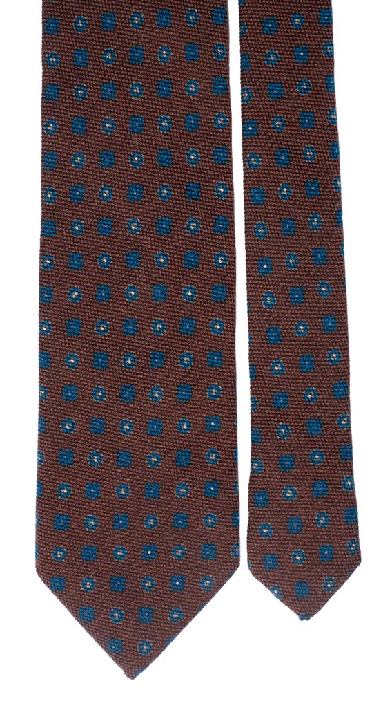 Cravatta in Lana Seta Marrone Fantasia Bluette Beige Made in Italy Graffeo Cravatte Pala