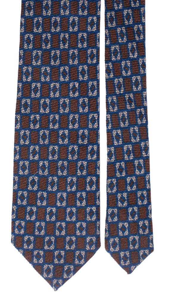 Cravatta in Lana Seta Marrone Fantasia Bluette Beige Made in Italy Graffeo Cravatte Pala