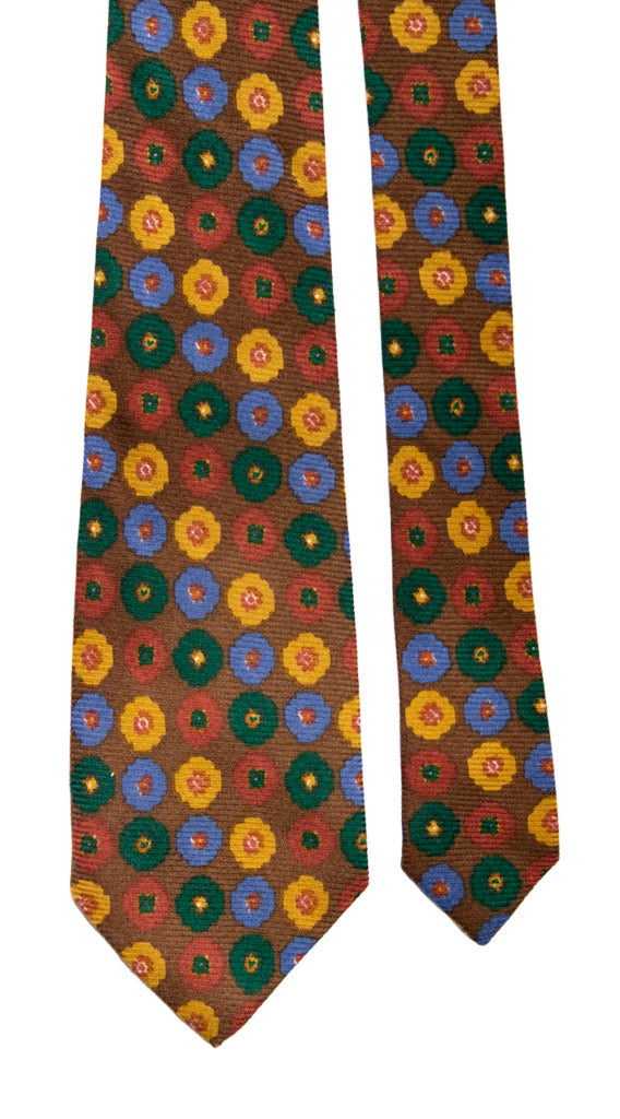 Cravatta in Lana Seta Marrone a Fiori Multicolor Made in italy Graffeo Cravatte Pala