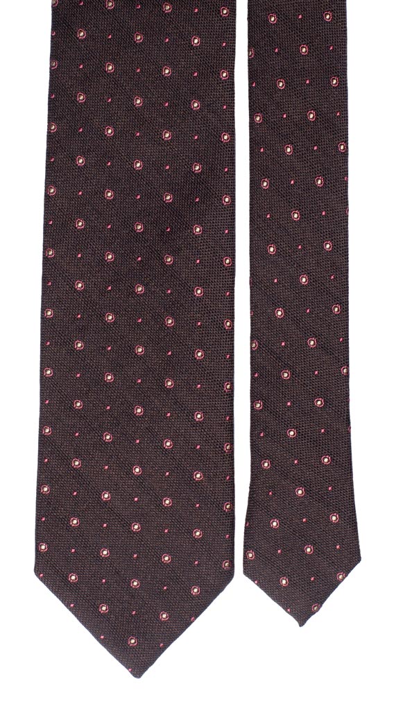 Cravatta in Lana Seta Marrone Scuro Fantasia Rosa Beige Made in Italy Graffeo Cravatte Pala