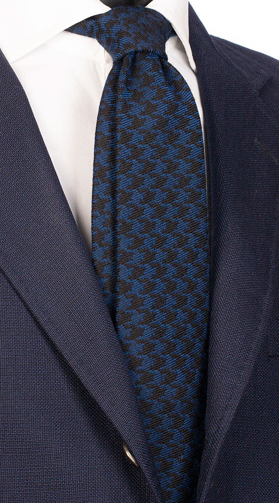 Cravatta in Lana Seta Pied de Poule Bluette Blu Made in Italy Graffeo Cravatte